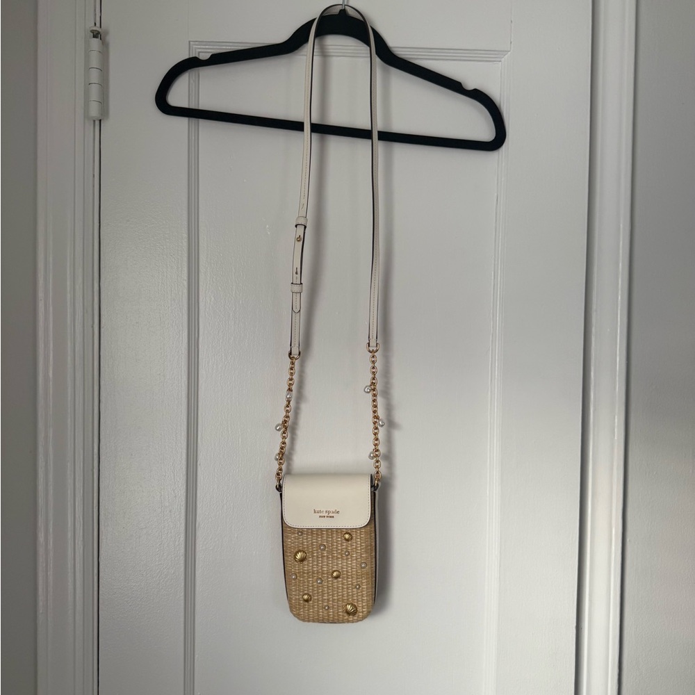 Kate Spade Steffie embellished straw north south phone crossbody